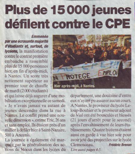 17 MAR NANT #  Plus de 15 000 jeunes défilent contre le CPE
